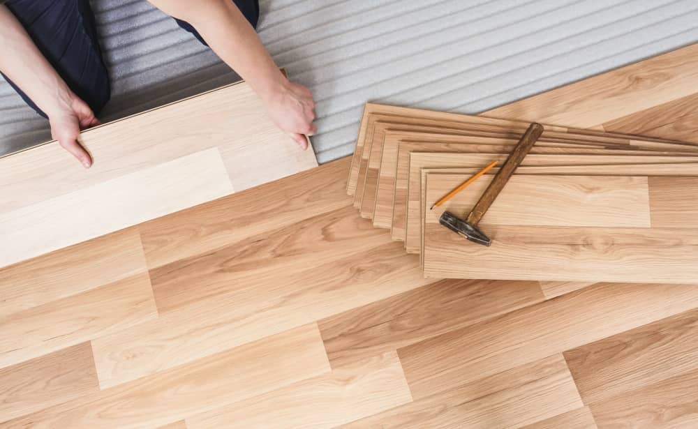Laminate flooring installation.